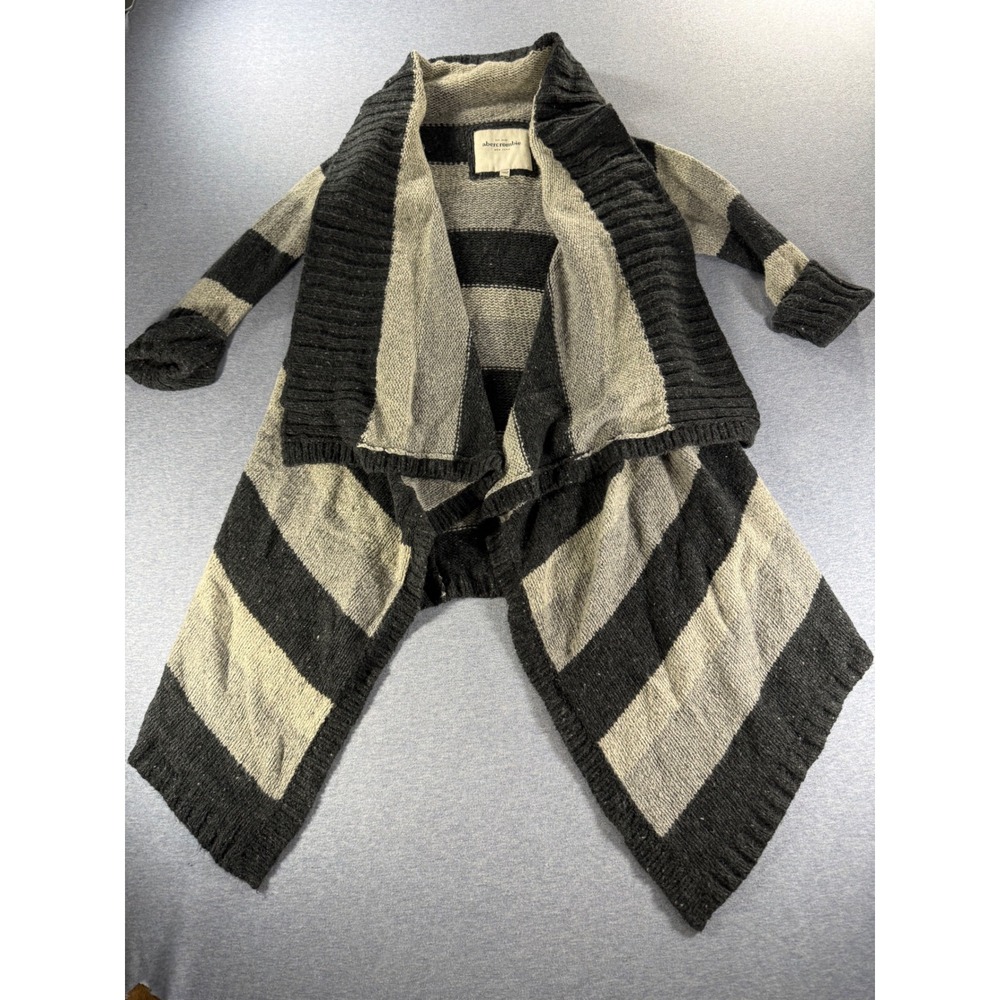 Abercrombie & Fitch Striped Open Front Waterfall Cardigan Grey Wool Blend L/XL